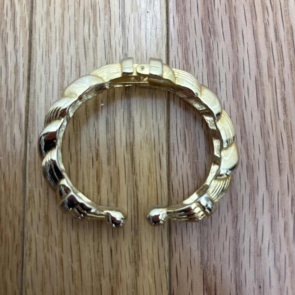 Gold Tone Twisted Cable Bypass Hinge Cuff Bracelet Chunky Statement Ribbed Rope